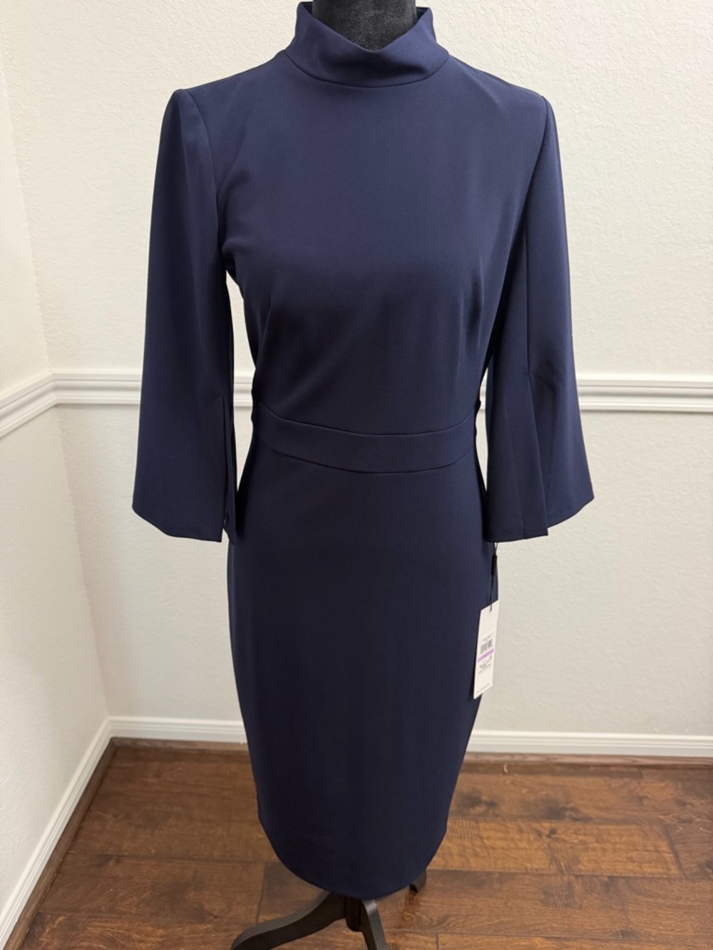 Calvin Klein Navy Mock-Neck Midi Dress